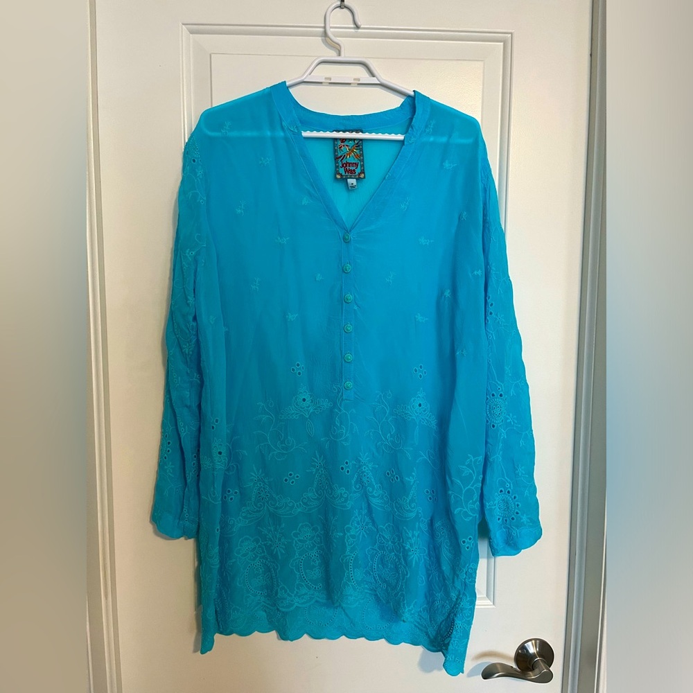 JOHNNY WAS long sleeved floral embroidered tunic size M